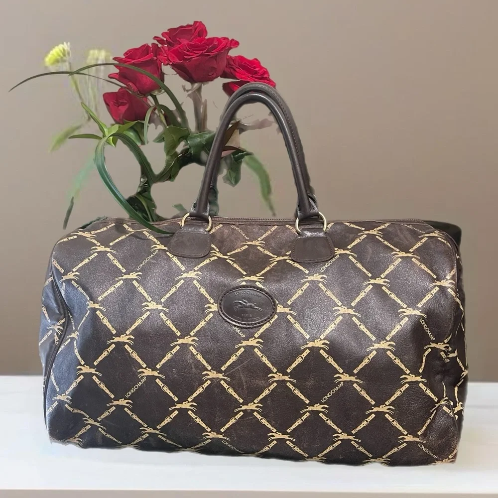 Longchamp Lattice double buckle horse jump brown speedy bag Authentic Vintage